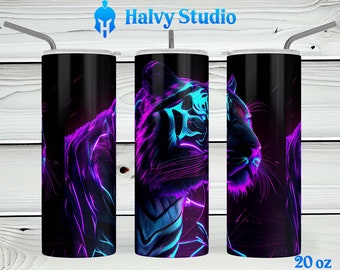 Tijger, Paars, Teal #0054 sublimatieontwerp voor 15oz, 20oz recht, 20oz taps toelopend en 30oz Skinny Tumblers, Digitale Download