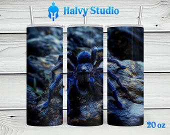 Cobalt Blue Tarantula #0207 sublimation design for 15oz, 20oz straight, 20oz tapered, and 30oz Skinny Tumblers, Digital Download