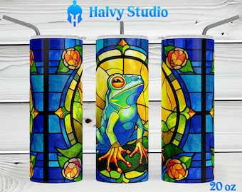Stained Glass Frog #0149 sublimation design for 15oz, 20oz straight, 20oz tapered, and 30oz Skinny Tumblers, Digital Download