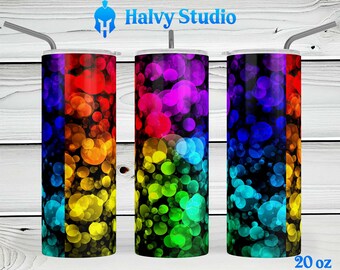 Rainbow Bubbles #0134 sublimation design for 15oz, 20oz straight, 20oz tapered, and 30oz Skinny Tumblers, Digital Download