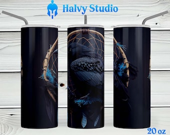 Crow on Dreamcatcher #0019 sublimatieontwerp voor 15oz, 20oz recht, 20oz taps toelopend en 30oz Skinny Tumblers, digitale download