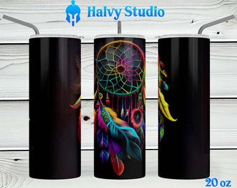 Neon Dreamcatcher, fantasy #0018 sublimation design for 15oz, 20oz straight, 20oz tapered, and 30oz Skinny Tumblers, Digital Download