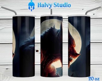 Werewolf, Moon, Night, Monster #0194 sublimatieontwerp voor 15oz, 20oz rechte, 20oz taps toelopende en 30oz magere tuimelaars, digitale download