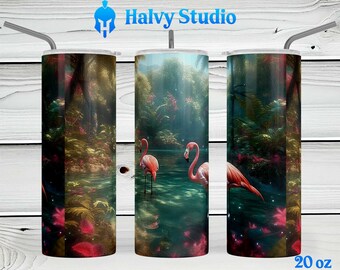 Flamingo Couple #0117 sublimation design for 15oz, 20oz straight, 20oz tapered, and 30oz Skinny Tumblers, Digital Download