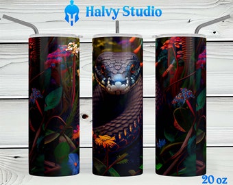 Snake in Flowers #0025 sublimatieontwerp voor 15oz, 20oz recht, 20oz taps toelopend en 30oz Skinny Tumblers, Digitale Download, cobra