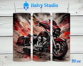 Motorcycle Red Paint Splash #0239 sublimatieontwerp voor 15oz, 20oz recht, 20oz taps toelopend en 30oz Skinny Tumblers, Digitale Download