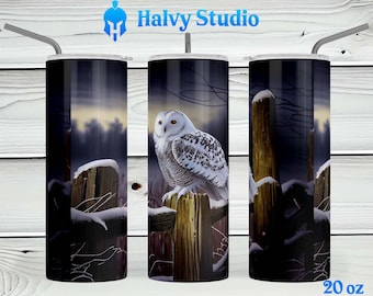 Sneeuwuil, vogel, sneeuw, land #0046 sublimatieontwerp voor 15oz, 20oz recht, 20oz taps toelopend en 30oz Skinny Tumblers, digitale download