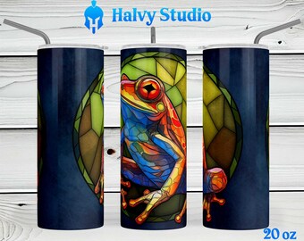 Stained Glass Frog #0150 sublimation design for 15oz, 20oz straight, 20oz tapered, and 30oz Skinny Tumblers, Digital Download