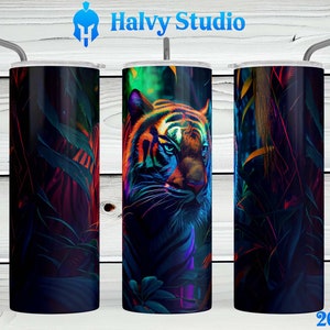 Rainbow Tiger, Jungle #0052 sublimation design for 15oz, 20oz straight, 20oz tapered, and 30oz Skinny Tumblers, Digital Download