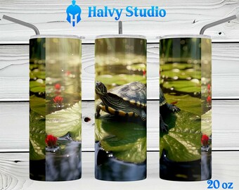 Turtle on a Lily Pad #0143 sublimation design for 15oz, 20oz straight, 20oz tapered, and 30oz Skinny Tumblers, Digital Download