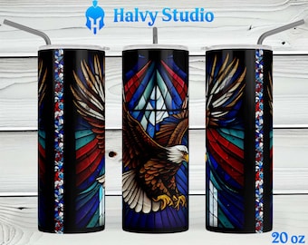 Stained Glass Bald Eagle #0005 sublimation design for 15oz, 20oz straight, 20oz tapered, and 30oz Skinny Tumblers, Digital Download