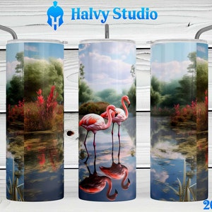 Flamingo Couple #0116 sublimation design for 15oz, 20oz straight, 20oz tapered, and 30oz Skinny Tumblers, Digital Download