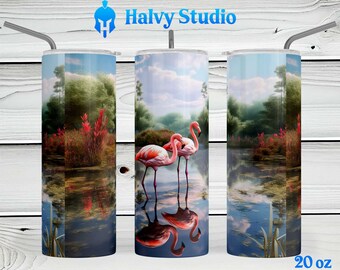 Flamingo Couple #0116 sublimation design for 15oz, 20oz straight, 20oz tapered, and 30oz Skinny Tumblers, Digital Download