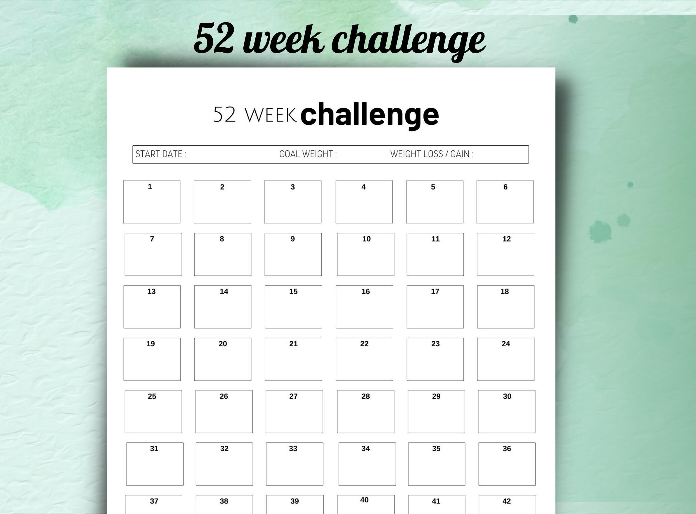 52 Week Challenge Tracker Printable, 52 Week Planner, Habit
