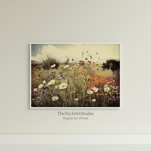 Printable Wildflower Field, Vintage Painting, Farmhouse Decor, Printable Wall Art, Digital Download
