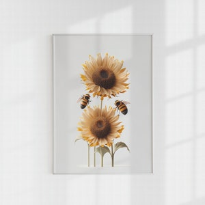 Bees and Flowers, Bee Decor, Bee Wall Art, Sunflowers Wall Art, Printable Wall Art, Printable Art Prints, Printable Bees, Digital Print