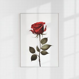 Red Rose Digital Art, Romantic Flower Print, Instant Download, Floral Home Decor, Printable Wall Art,Botanical Illustration,Vintage Red Rose