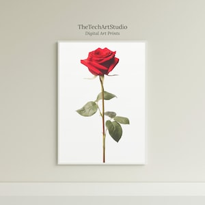 Red Rose Romantic Wall Art, Floral Wall Art, Botanical Print, Bedroom Wall Art, Red Flower, Wall Decor, Instant Download, Digital Download