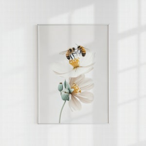 Bee Decor, Bee Wall Art, Bees and Flowers, Printable Wall Art, Printable Art Prints, Printable Bees, White Flowers, Digital Print