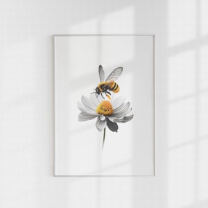 Bee Decor Wall Art, Printable Bees & Flowers, Digital Print, White Flowers, Art Prints, Printable Wall Art, Bee Wall Art, Digital Download