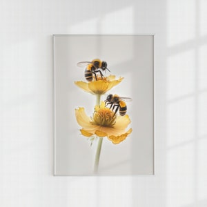 Bee Decor, Bee Wall Art, Bees and Flowers, Printable Wall Art, Printable Art Prints, Printable Bees, Yellow Flowers, Digital Print