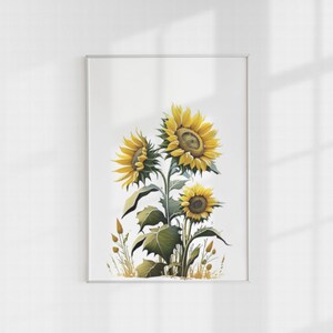 Tournesols Digital Wall Art Print Download, Floral Home Decor, Téléchargement instantané Print, Sunflower Art, Botanical Print, Nature Poster