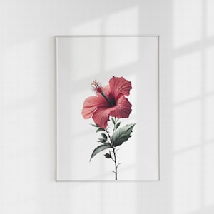 Hibiscus Digital art, Printable wall art, Floral Digital download, Hibiscus home decor, Flower wall art, Minimalist wall art, Wall art print