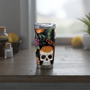Day of the Dead Sugar Skull Pattern Tumbler Mexican Holiday Day of the Day 20oz Tumbler Gift For Friends Sugar Skull Flower Gift For Family