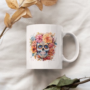 Day of the Dead Sugar Skull Coffee Mug Dia De Los Muertos Gift for Family Colorful Sugar Skull Mexican Art Ceramic Mug Gift for Friends