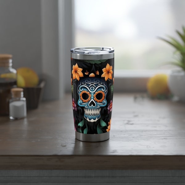 Sugar Skull 20oz Tumbler Day Of The Dead Pattern Tumbler Mexican Holiday Tumbler Gift For Friend Day of the Dead Sugar Skull Gift For Family