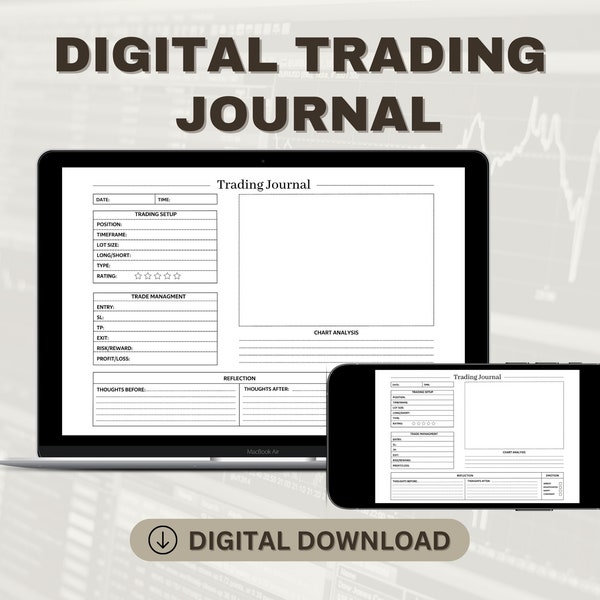 Trading Journal, digital planner, PDF Journal, financial planner, stock trading, forex trading