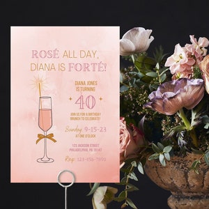Rose All Day Birthday, 40e uitnodiging voor feest, bewerkbare sjabloon, veertigste verjaardag downloaden, verjaardagsbrunch, verjaardagsfeestsjabloon