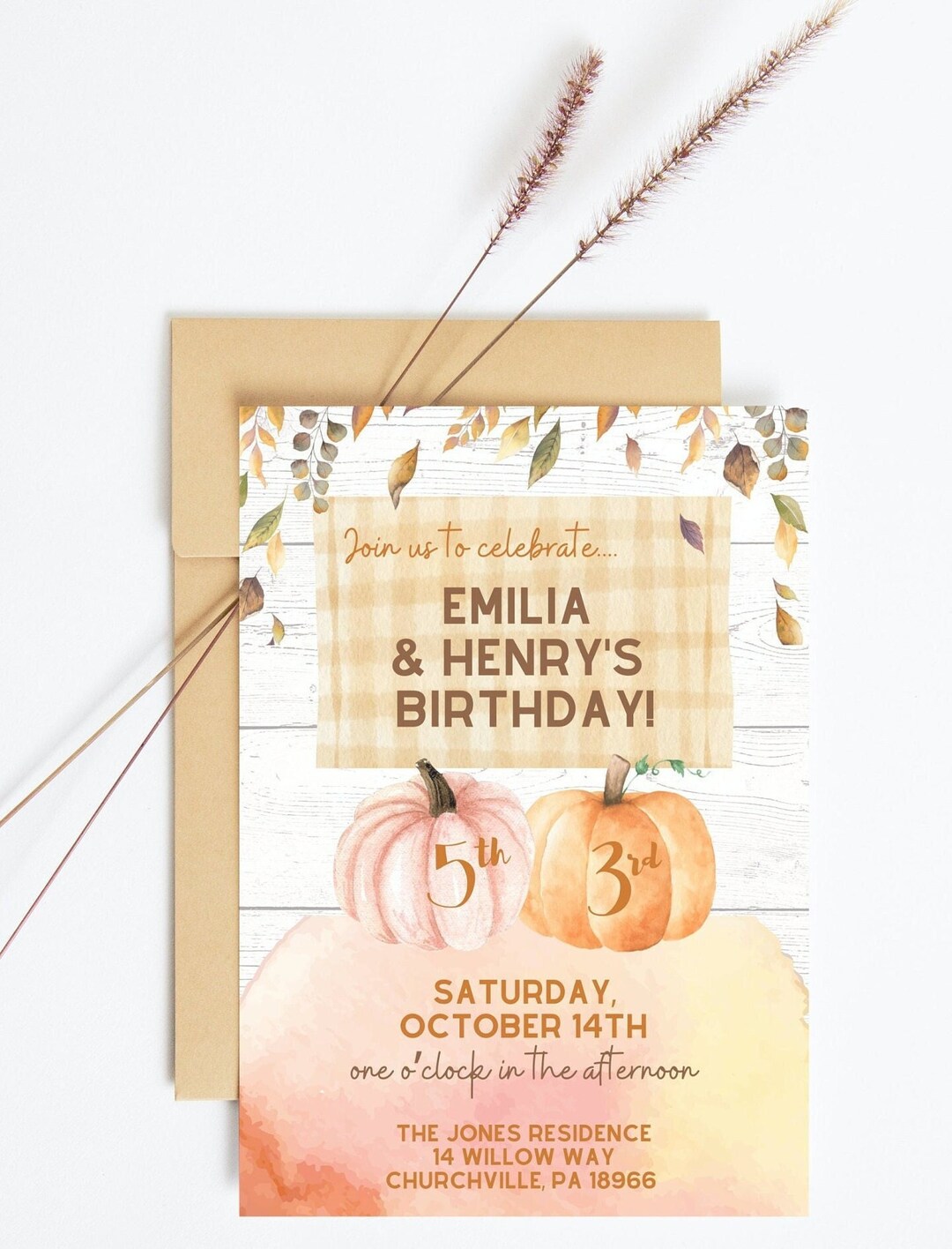 Fall Kids Birthday Party Invitation Editable Invitation Template Kids an-autumn-themed-birthday-party-card