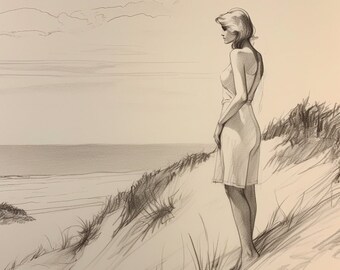 Original Art, Girl By The Sea, Pencil Sketch Study, By The Sea Collection