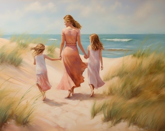 Original Art, A Mother and Her Daughters, &quot;Toward the Horizon&quot;, from By the Sea Collection