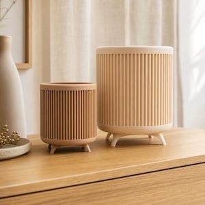Jardinière surélevée d'intérieur style années 50 avec pieds, pot de fleurs cannelé