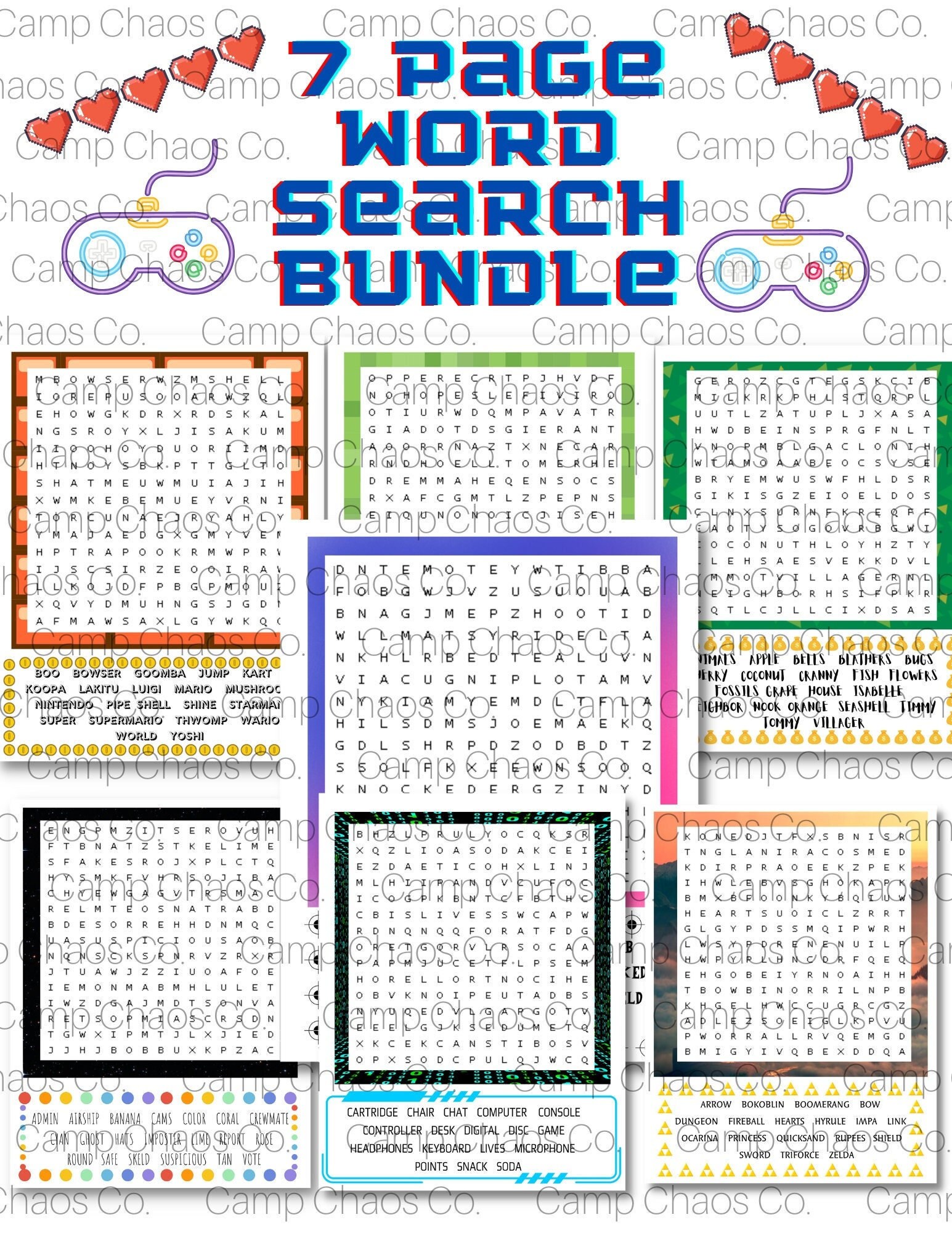 Printable Word Search Bundle Video Game Word Search Bundle Etsy Australia