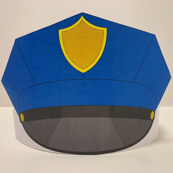 policeman hat paper template - paper crown - headband - printable - kids craft - costume - activity - coloring - Instant download