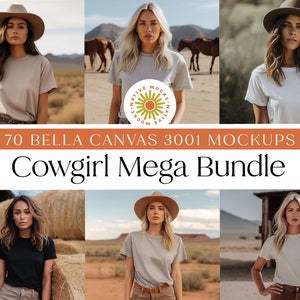 Bella Canvas 3001 Tshirt mockup Cowgirl Mega Bundle, 70 Western Cowgirl Mockup Bundle | Shirt Mockup Bundle | Model Mockups | Boho Mockup