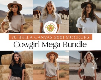 Bella Canvas 3001 Tshirt mockup Cowgirl Mega Bundle, 70 Western Cowgirl Mockup Bundle | Shirt Mockup Bundle | Model Mockups | Boho Mockup