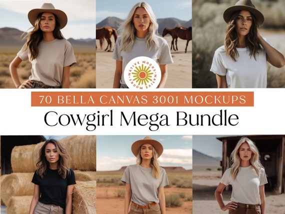 Bella Canvas 3001 Tshirt mockup Cowgirl Mega Bundle, 70 Western Cowgirl Mockup Bundle | Shirt Mockup Bundle | Model Mockups | Boho Mockup