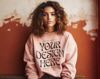 Gildan 18000 Light Pink Sweatshirt mockup | Sweatshirt Model Mockup | Gildan Crewneck Mockups | Aesthetic 18000 Mockup