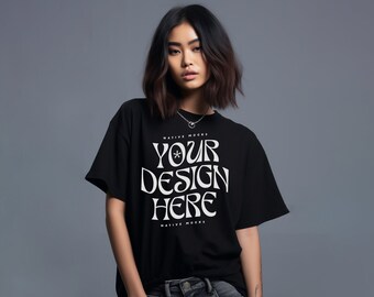 Comfort Colors Black Tshirt mockup, Fashion t-shirt mock up, Model mock-up, Oversized shirt mock