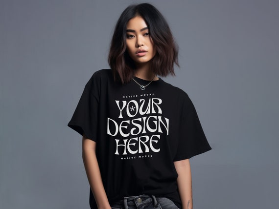 Comfort Colors Black Tshirt mockup, Fashion t-shirt mock up, Model mock-up, Oversized shirt mock
