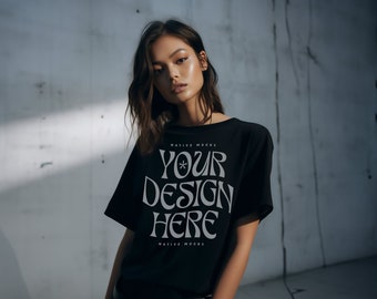 Gildan 5000 Black Tshirt mockup, Fashion t-shirt mock up, Oversize shirt, Model mock-up