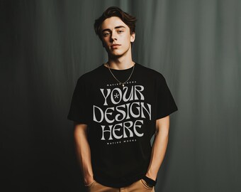 Comfort Colors 1717 Black Tshirt mockup, Model T-Shirt Mockup, Male t-shirt Mockup, Urban Studio