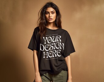 Comfort Colors Black Tshirt mockup, Fashion t-shirt mock up, Modello mock-up, Camicia oversize mock up