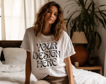Comfort Colors White Tshirt mockup, Fashion t-shirt mock up, Modello mock-up, Camicia oversize mock up