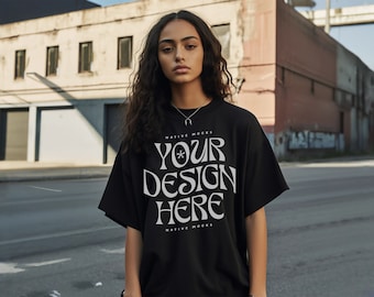 Comfort Colors Black Tshirt mockup, Fashion t-shirt mock up, Modello mock-up, Camicia oversize mock up