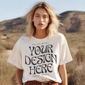 Gildan 5000 White Tshirt mockup, Fashion t-shirt mock up, Oversize shirt, Model mock-up